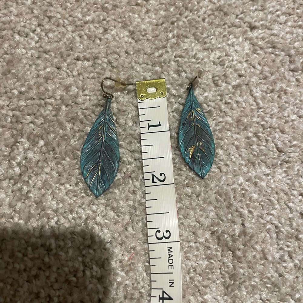 Teal Leaf Earrings